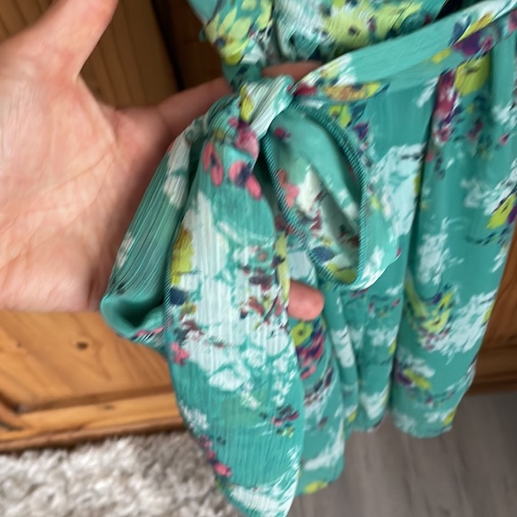 LC LAUREN CONRAD Teal with Flower Design Sleeveless Summer Dress Size 4 - Picture 5 of 9